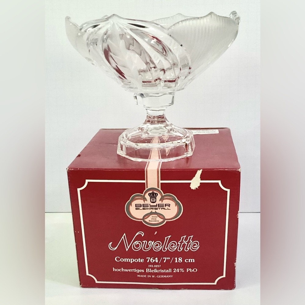 Vintage BEYER BLEIKRISTAL Lead Crystal Pedestal Serving Bowl, Compote 7” GERMANY